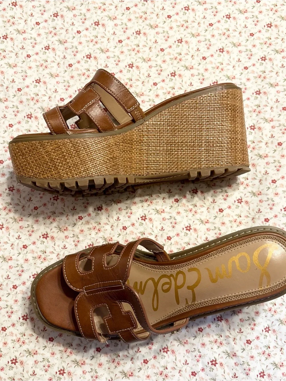 Sam Edelman Laine Platform Wedge Sandal -Rich Cognac Leather